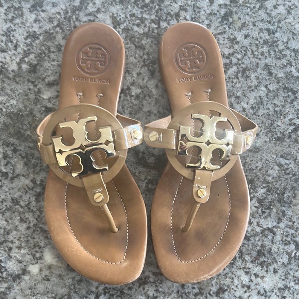 Tory Burch Tan Sandals with Gold Accents
